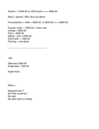 Electric = 12500.00 vs 7200 austin ==== 9800.00 Mech = davcon 5621.00 w out demo