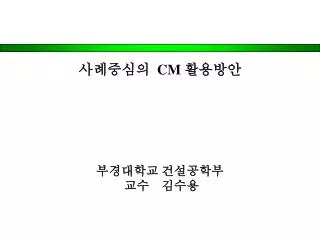 사례중심의 CM 활용방안 부경대학교 건설공학부 교수 김수용