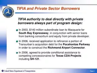 TIFIA and Private Sector Borrowers
