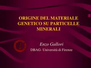 ORIGINE DEL MATERIALE GENETICO SU PARTICELLE MINERALI