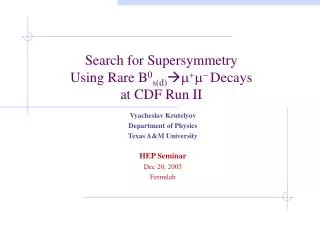 Search for Supersymmetry Using Rare B 0 s(d) ? m + m - Decays at CDF Run II