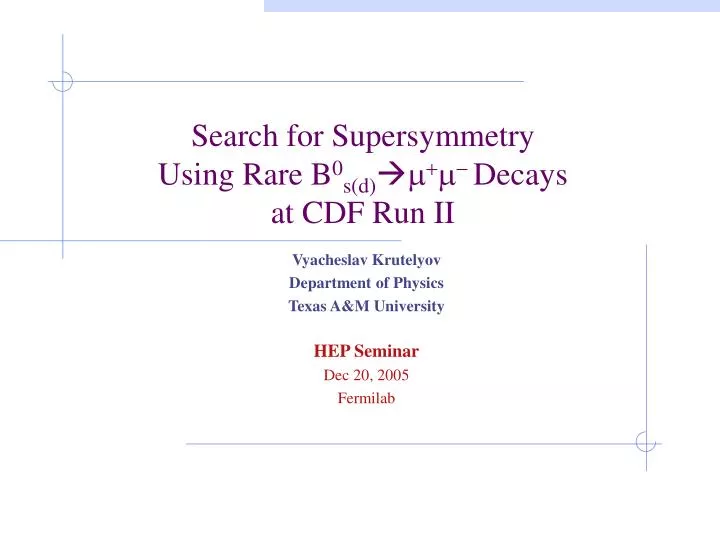 search for supersymmetry using rare b 0 s d m m decays at cdf run ii