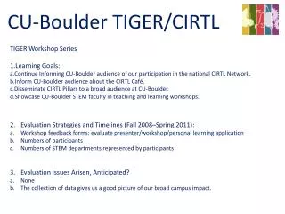 TIGER Workshop Series Learning Goals: