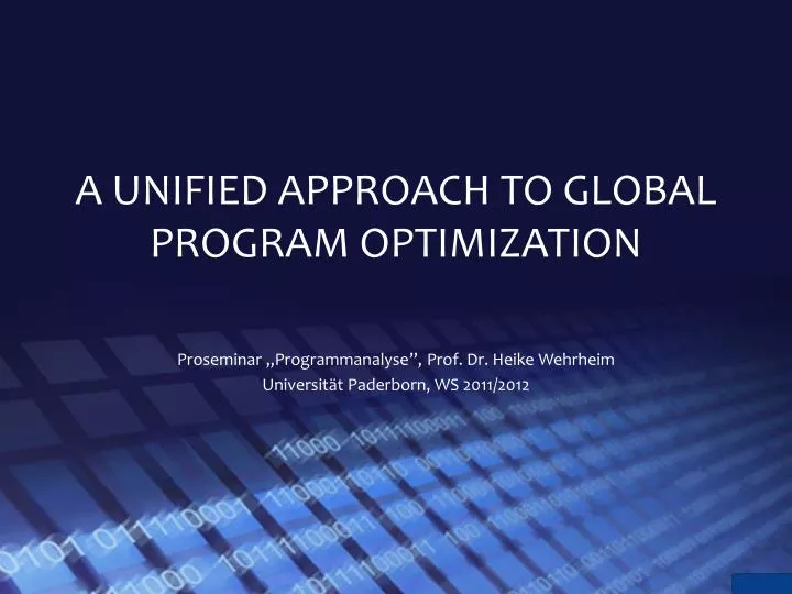 a unified approach to global program optimization