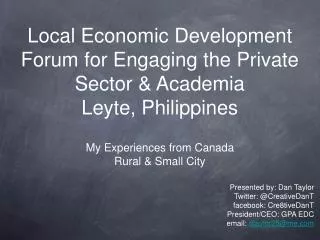 Local Economic Development Forum for Engaging the Private Sector &amp; Academia Leyte, Philippines