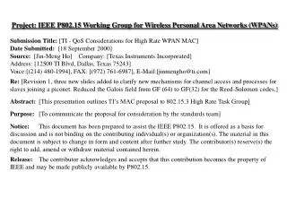 Project: IEEE P802.15 Working Group for Wireless Personal Area Networks (WPANs)