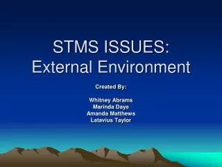 STMS ISSUES: External Environment