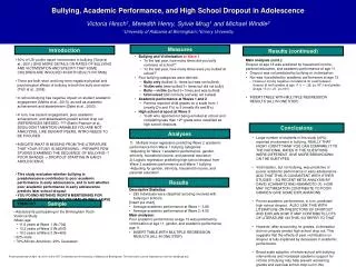 Bullying, Academic Performance, and High School Dropout in Adolescence