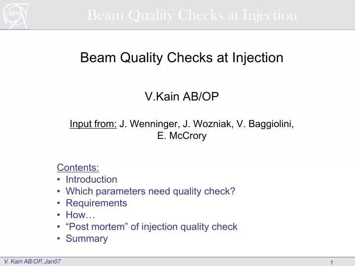 beam quality checks at injection
