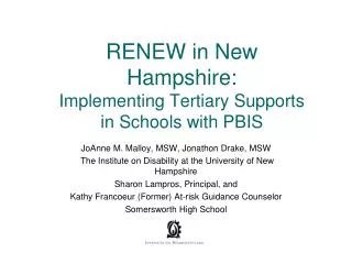 RENEW in New Hampshire: Implementing Tertiary Supports in Schools with PBIS