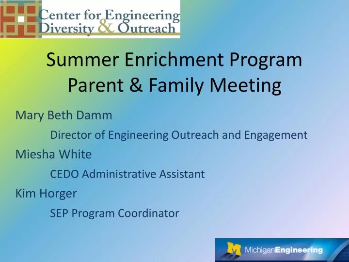summer enrichment program parent family meeting