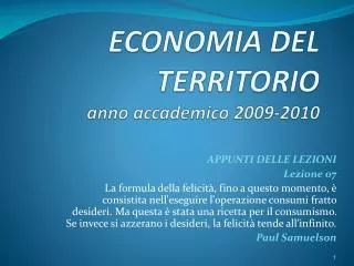 economia del territorio anno accademico 2009 2010