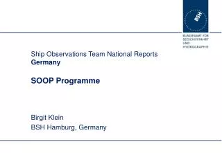 Ship Observations Team National Reports Germany SOOP Programme