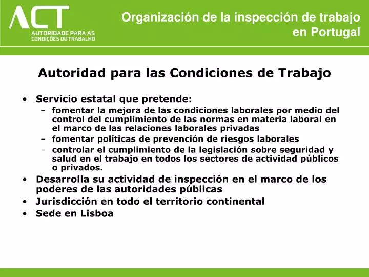 organizaci n de la inspecci n de trabajo en portugal