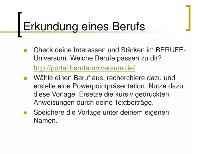 erkundung eines berufs