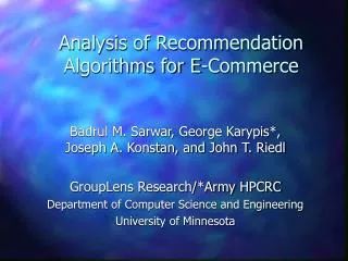 Analysis of Recommendation Algorithms for E-Commerce