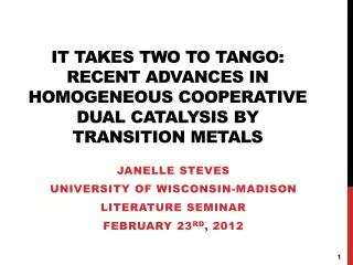 Janelle Steves University of Wisconsin-Madison Literature Seminar February 23 rd , 2012