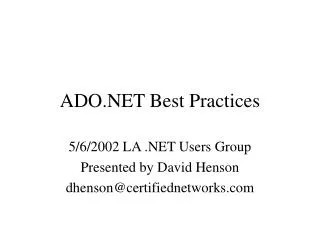 ADO.NET Best Practices