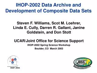 IHOP-2002 Data Archive and Development of Composite Data Sets