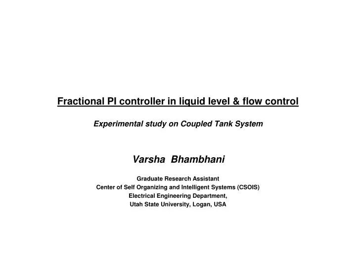 fractional pi controller in liquid level flow control experimental study on coupled tank system
