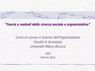 teoria e metodi della ricerca sociale e organizzativa