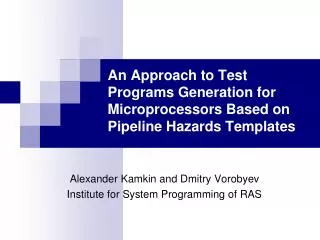 An Approach to Test Programs Generation for Microprocessors Based on Pipeline Hazards Templates