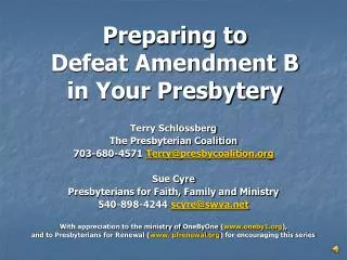 Preparing to Defeat Amendment B in Your Presbytery