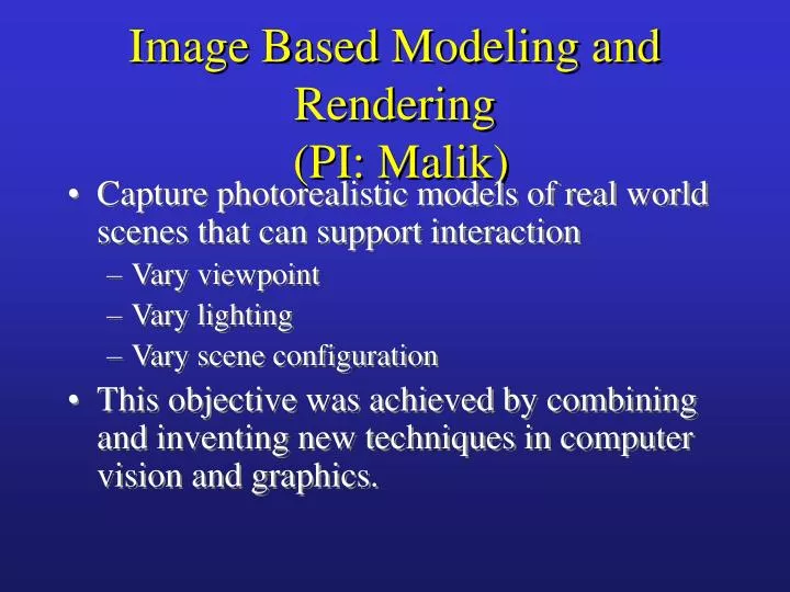 image based modeling and rendering pi malik