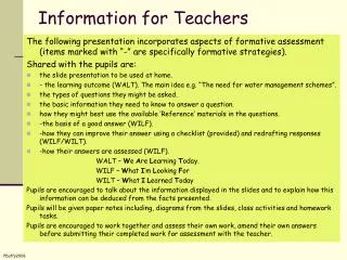 Information for Teachers