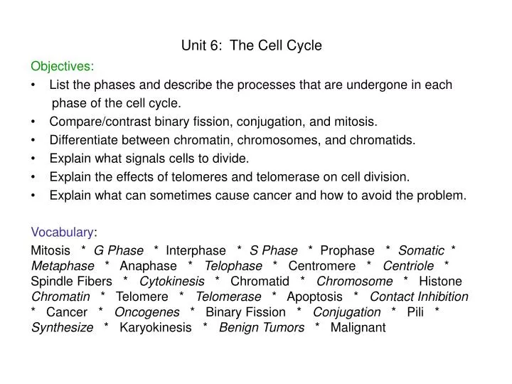 unit 6 the cell cycle