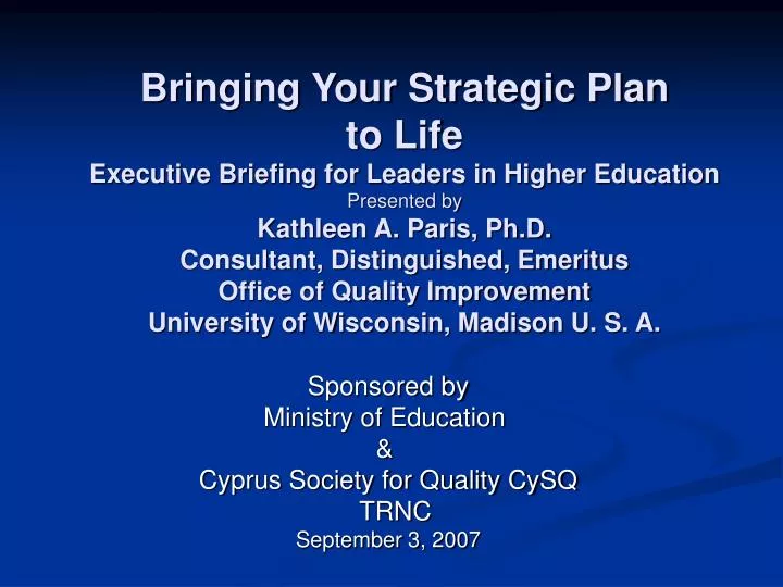 sponsored by ministry of education cyprus society for quality cysq trnc september 3 2007