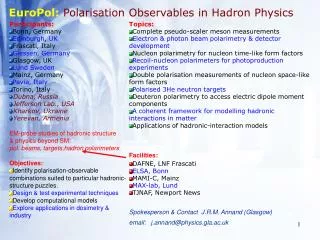 EuroPol: Polarisation Observables in Hadron Physics