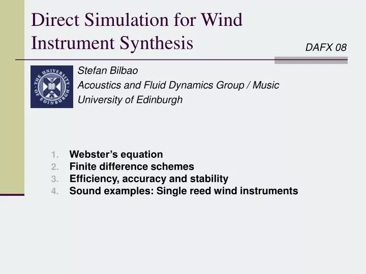direct simulation for wind instrument synthesis