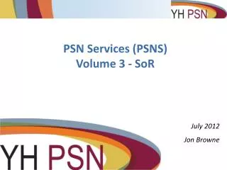 PSN Services (PSNS) Volume 3 - SoR