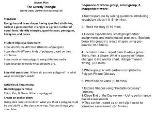 Lesson Plan The Greedy Triangle Second Grade, Common Core Learning Task Standard: