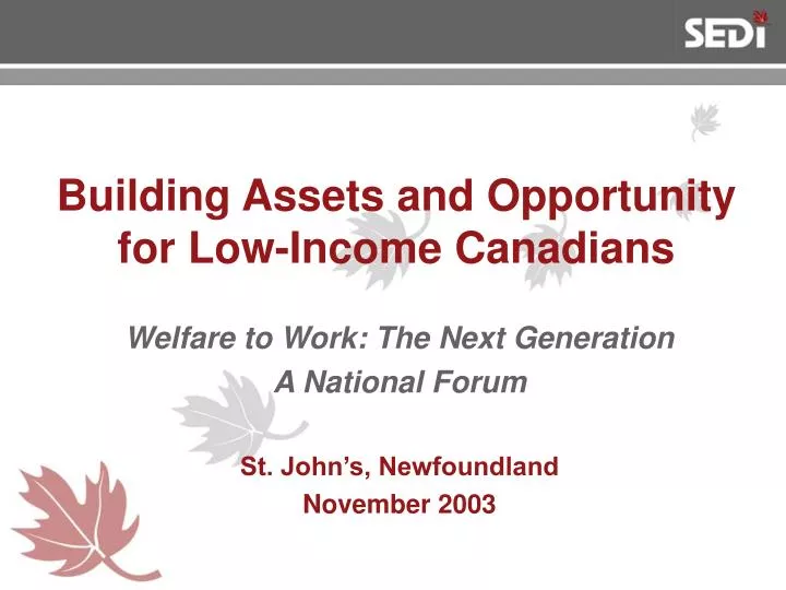 building assets and opportunity for low income canadians