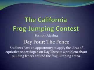 The California Frog-Jumping Contest