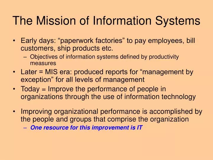 the mission of information systems