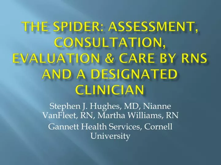 the spider assessment consultation evaluation care by rns and a designated clinician