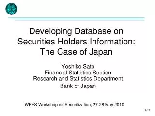 Developing Database on Securities Holders Information: The Case of Japan