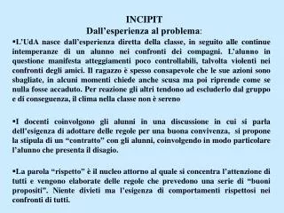 incipit dall esperienza al problema