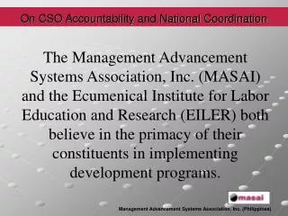 On CSO Accountability and National Coordination