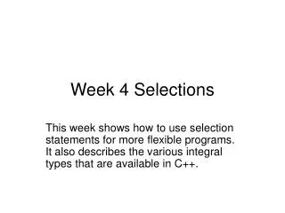 Week 4 Selections