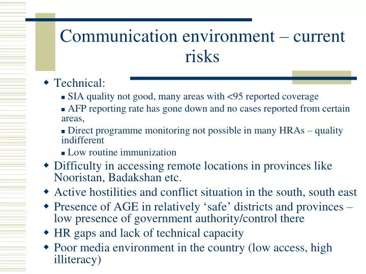 communication environment current risks