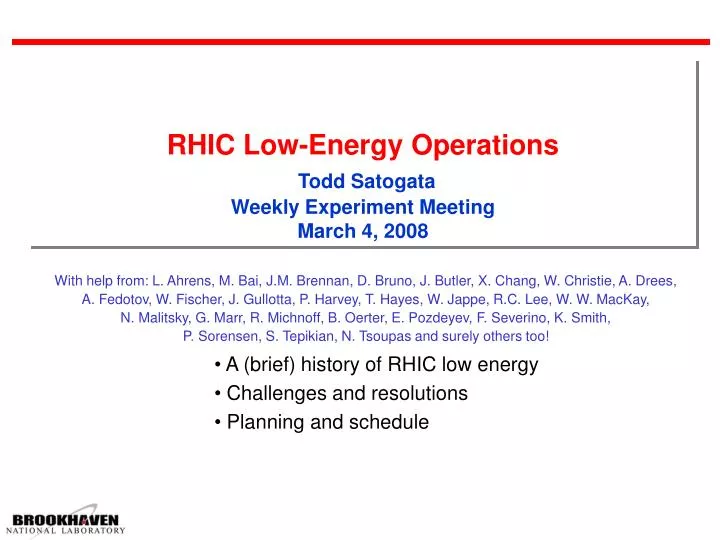 rhic low energy operations todd satogata weekly experiment meeting march 4 2008