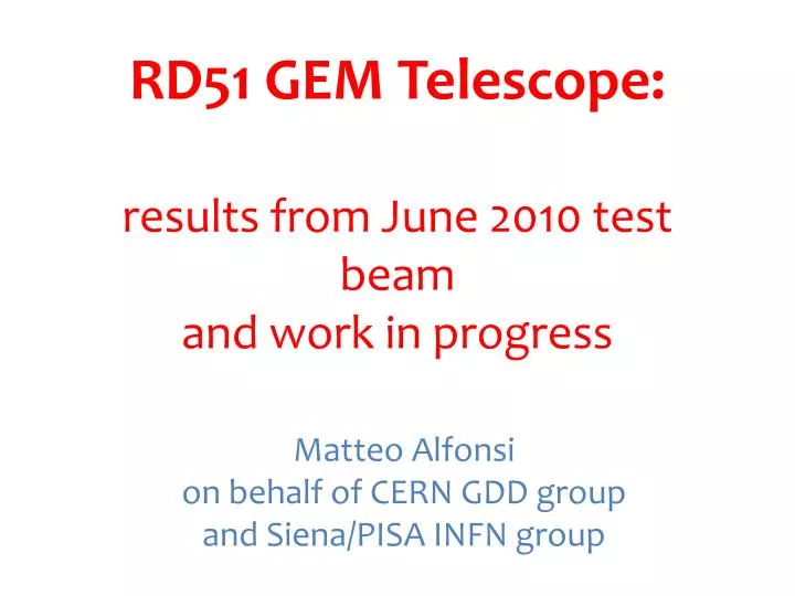rd51 gem telescope results from june 2010 test beam and work in progress