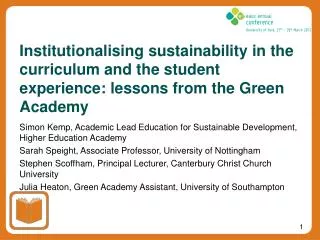 Simon Kemp, Academic Lead Education for Sustainable Development, Higher Education Academy