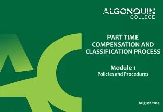 PART TIME COMPENSATION AND CLASSIFICATION PROCESS