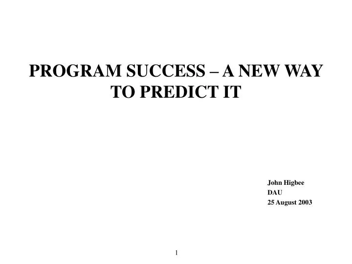 program success a new way to predict it
