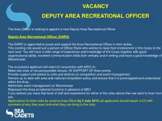 VACANCY DEPUTY AREA RECREATIONAL OFFICER